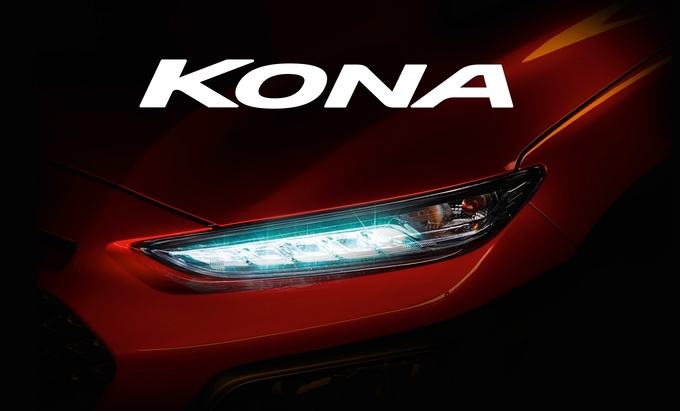 '코나(KONA)' 전면부 티저 이미지. 날카롭고 미래지향적 느낌이 강조됐다