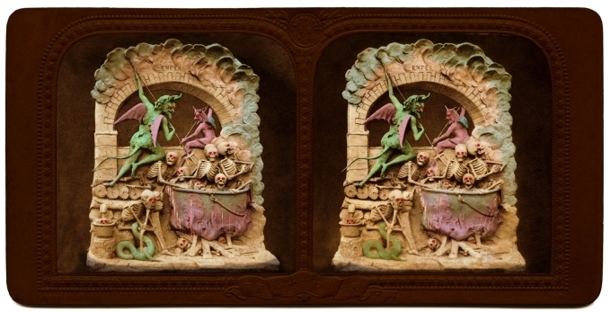 더 현대 프로젝트: 3D: Double Vision전시작, 3D 아트북 'Diableries'에 수록된 입체 그림(1860) 사진출처: Collection of Dr. Brian May, digitized by Denis Pellerin