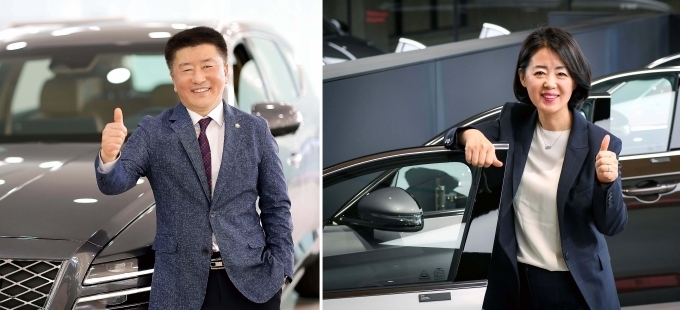 누계 판매 5000대를 달성해 ‘판매거장’에 선정된 대전지점 김기양 영업부장(왼쪽)과 수원서부지점 곽경록 영업부장(오른쪽)