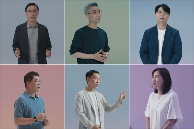 'Unlock the Software Age'에서 연사로 참여한 현대차그룹 임원들이 발표하는 모습 (왼쪽 위부터 시계방향으로) 현대차그룹 연구개발본부장 박정국 사장, TaaS본부장 송창현 사장, 전자·인포테인먼트개발센터장 추교웅 부사장, ICT혁신본부장 진은숙 부사장, 자율주행사업부장 장웅준 전무, 전자개발실장 안형기 상무