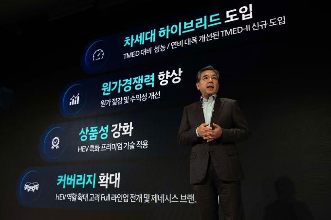 현대차 대표이사 장재훈 사장이 발표하고 있다.