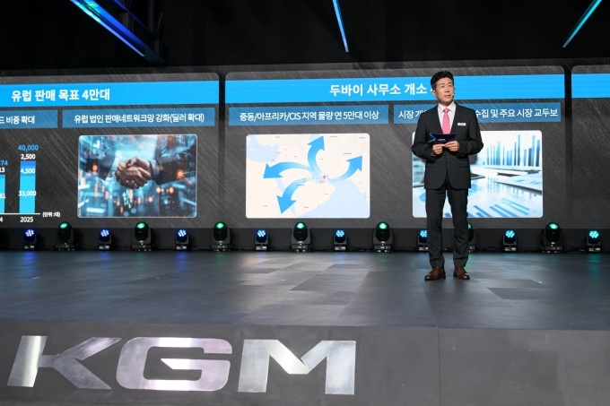 KGM 황기영 대표이사가 경영현황 및 목표를 발표하고 있다.