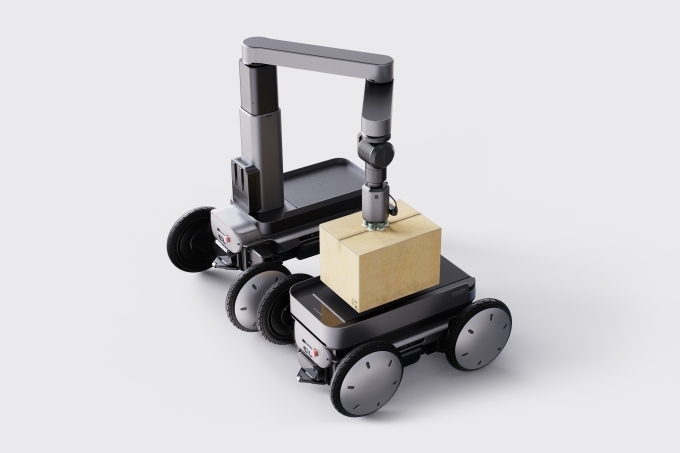현대차·기아의 차세대 모빌리티 로봇 플랫폼 '모베드(MobED)'가 박스를 싣는 모습